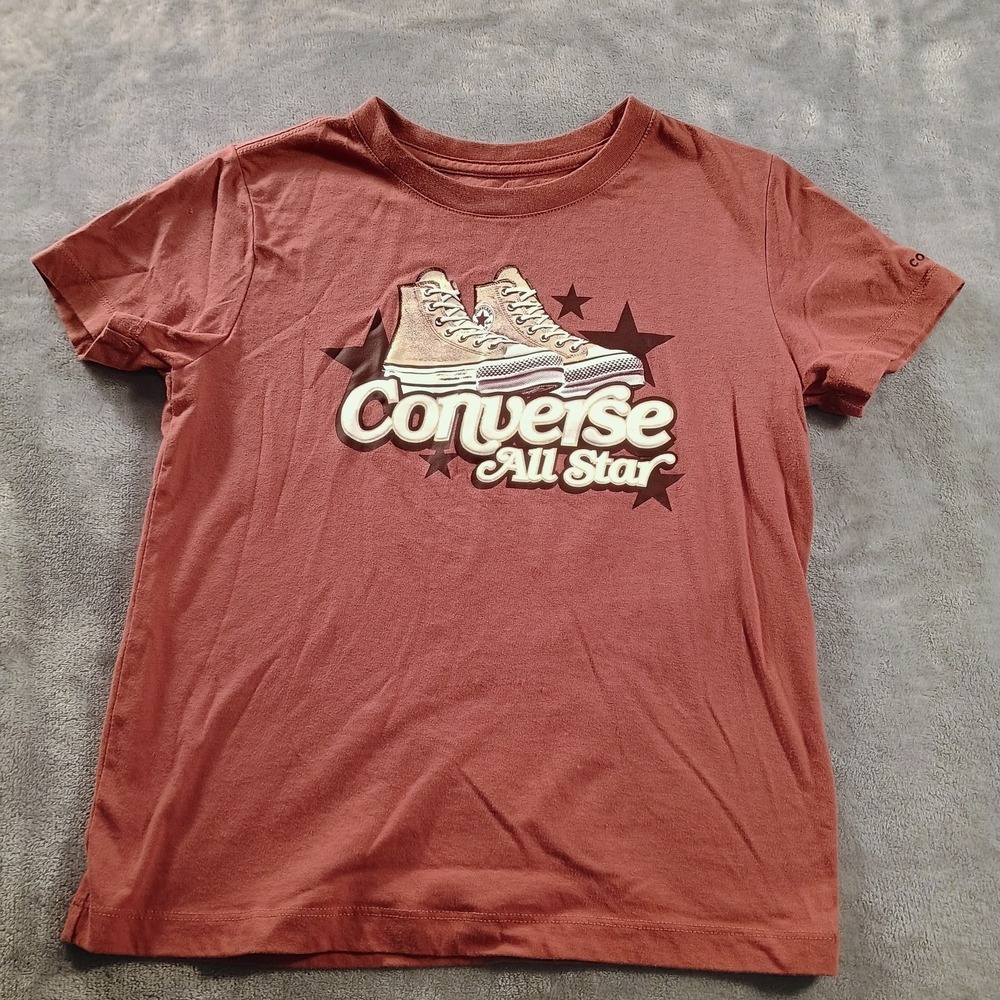 Converse Shirt Kids 10-12 Red All Star Sneaker Graphic Logo T-Shirt Top